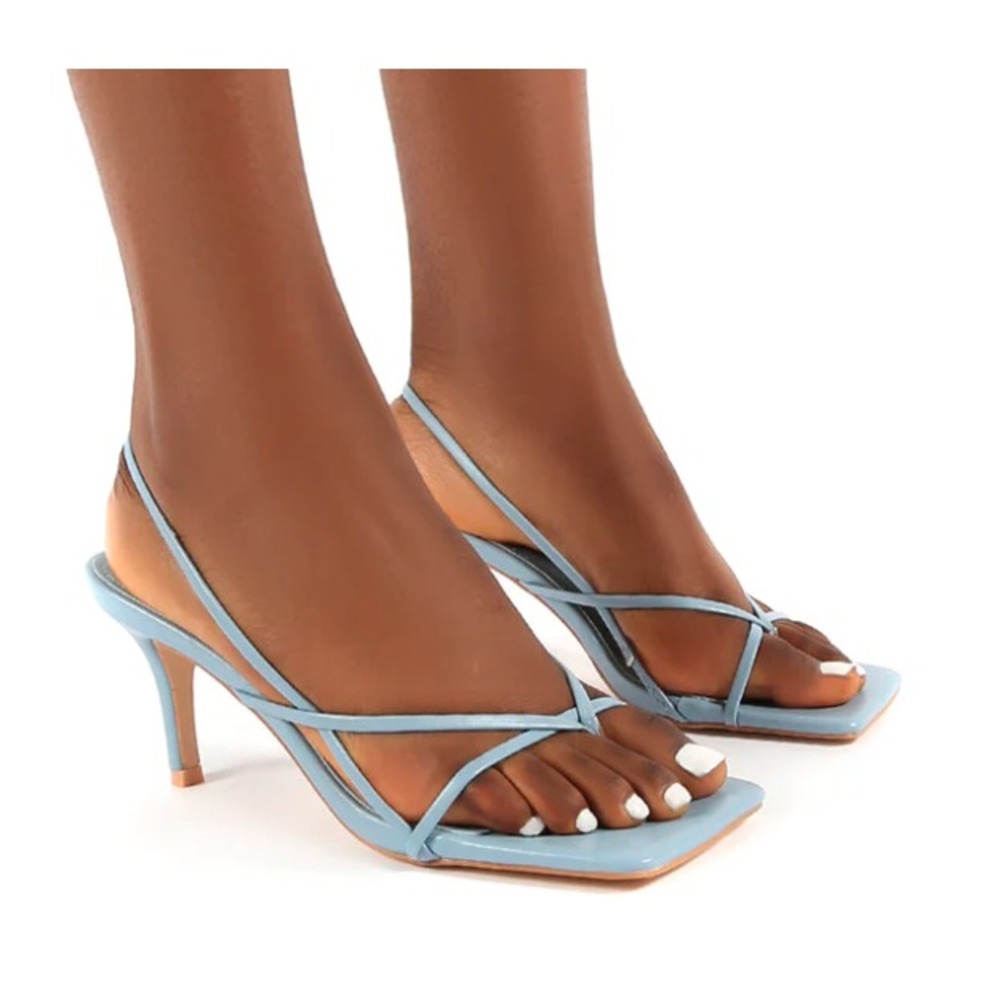 Public Desire Mika Square Toe Strappy Heels Pale Blue‎ Women's Size 7 NEW